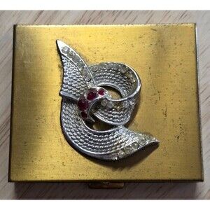 Vintage Dorset-Rex Makeup Powder Compact Mirror Metal with Gold, Silver, Garnets